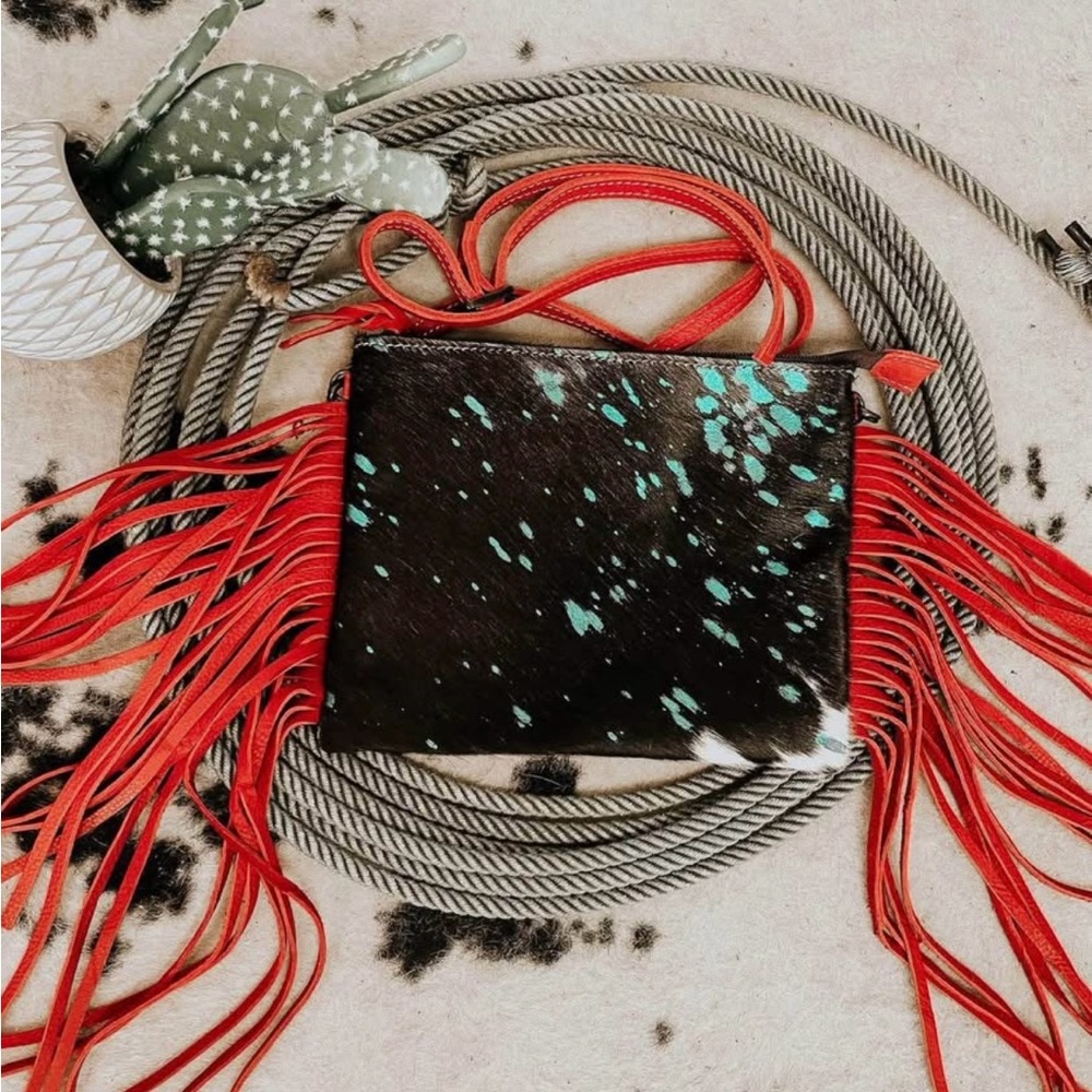 Stylish American Darling Black and Turquoise Fringe Bag